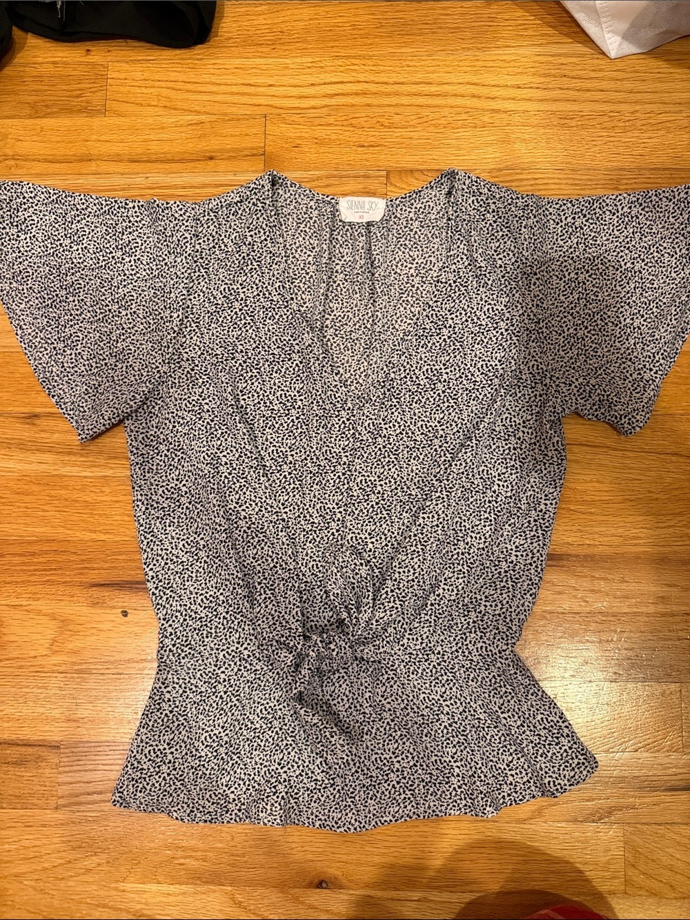 Sienna Sky Black & White Dotted Tie-Front Blouse